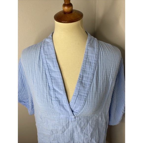 Xirena Short Sleeve Blue Guaze Popover Blouse Small S - Picture 6 of 9